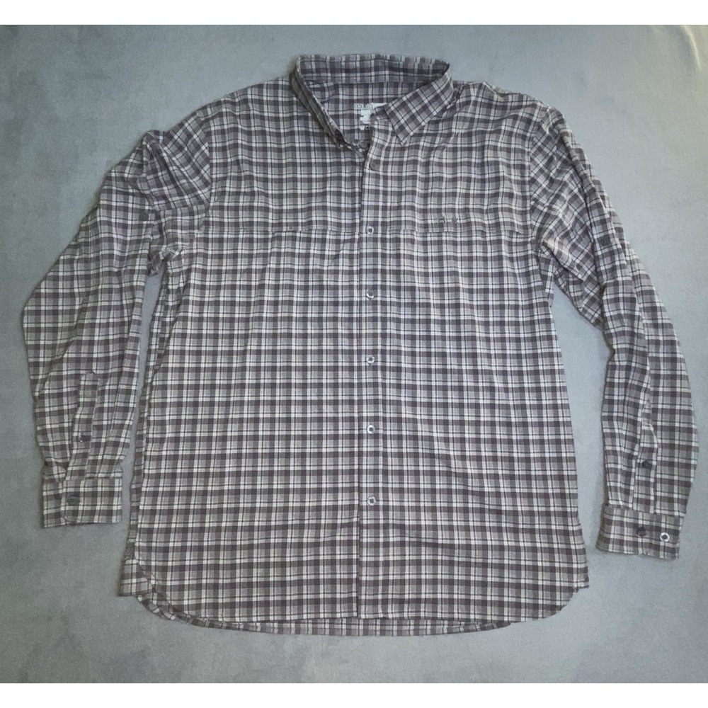 HUK Men's Large Perforated/ Vented Long Sleeve Fishing Shirt Gray Plaid Light